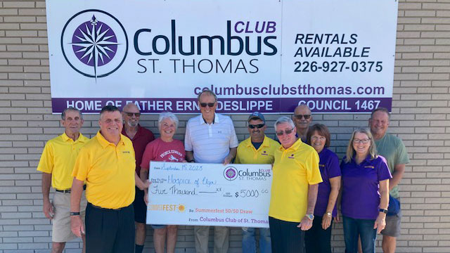 Columbus Club Summerfest Cheque for Hospice St Thomas